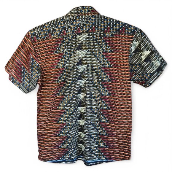 African Tribal Inspired Mens Small Button-Up Shirt Short Sleeve Earthtones - Picture 2 of 5